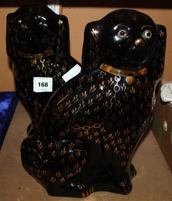 Pair of lustre & black glazed chimney dogs
